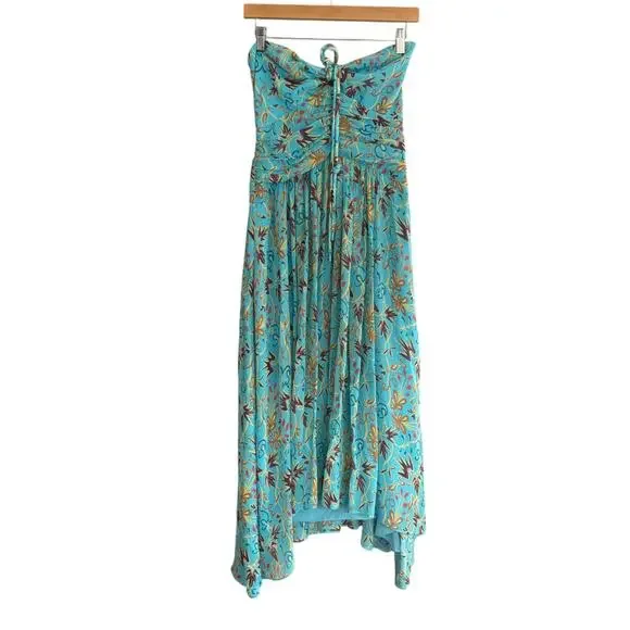 ALC Violet Strapless Halter Asymmetric‎ Dress Floral Silk Blue Size 8 NWOT - Picture 2 of 6
